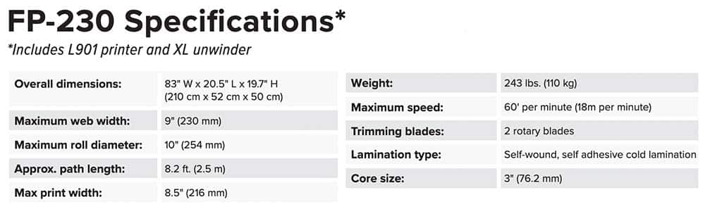 Afinia-FP230-Packaging-Press-Specifications
