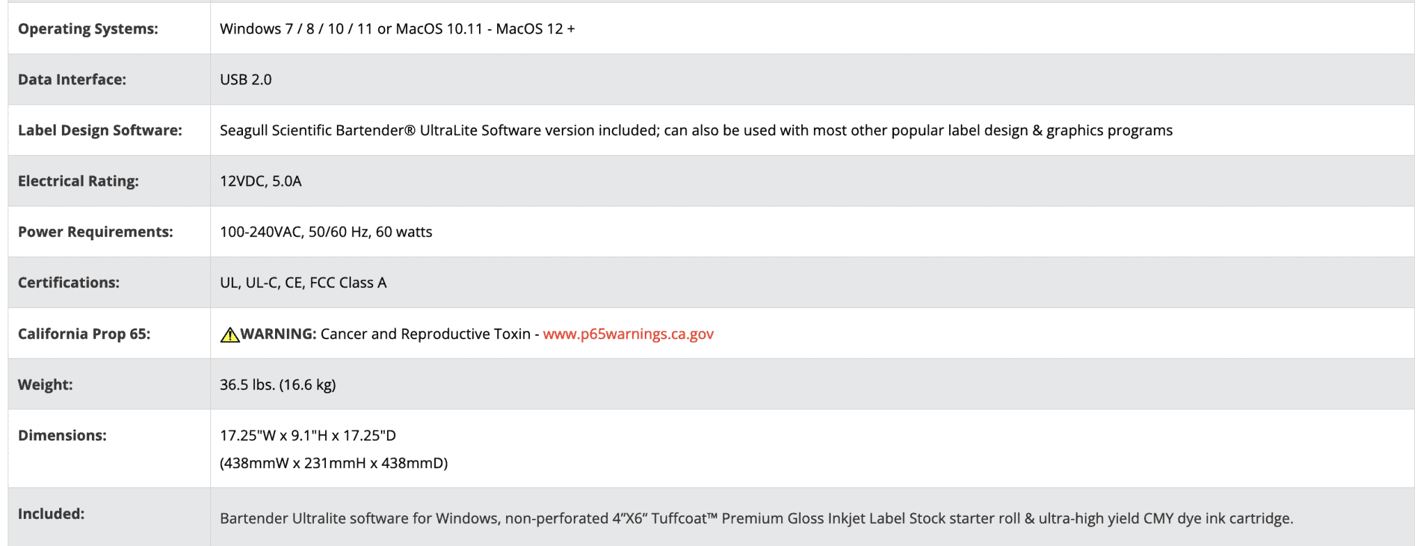 Primera LX910 Label Types